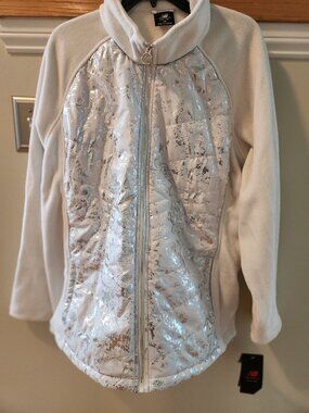 NEW BALANCE Women’s Plus Size Fleece White Silver Full Zip Jacket Size 2XL